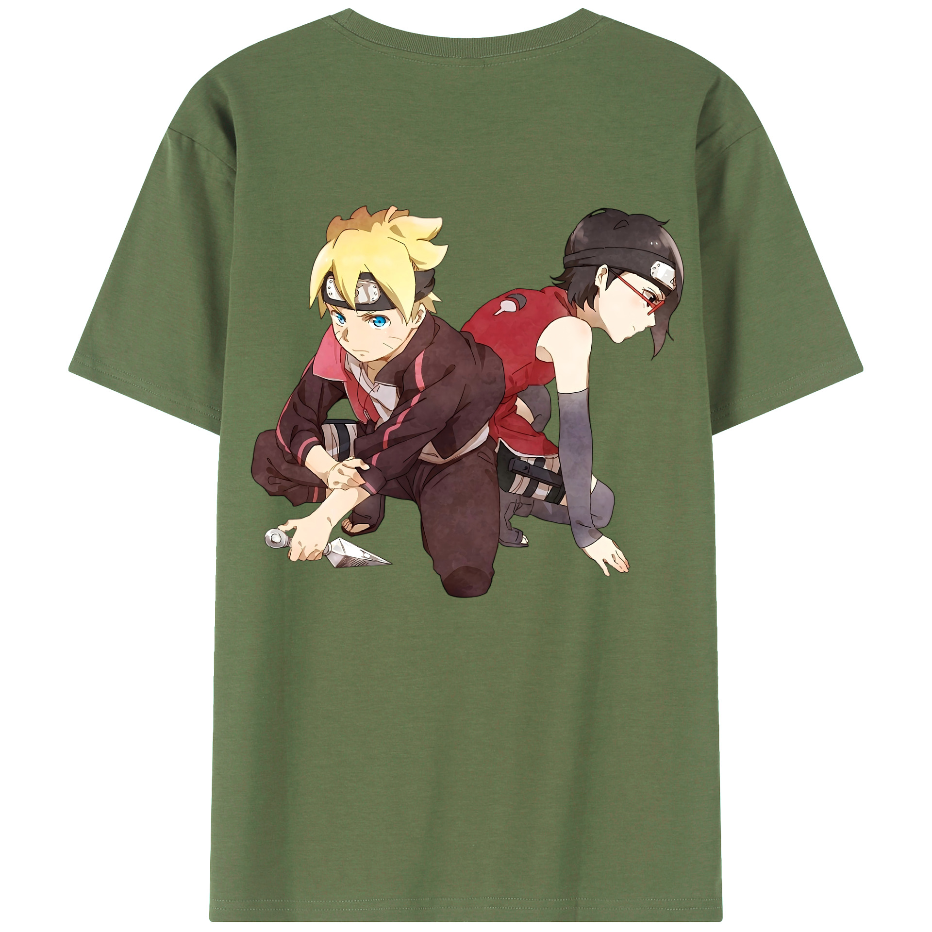 （画像用） NARUTO -ナルト- うちは サラダ Uchiha Sarada 綿100％ メンズ半袖Tシャツ（バックプリント） 通気性